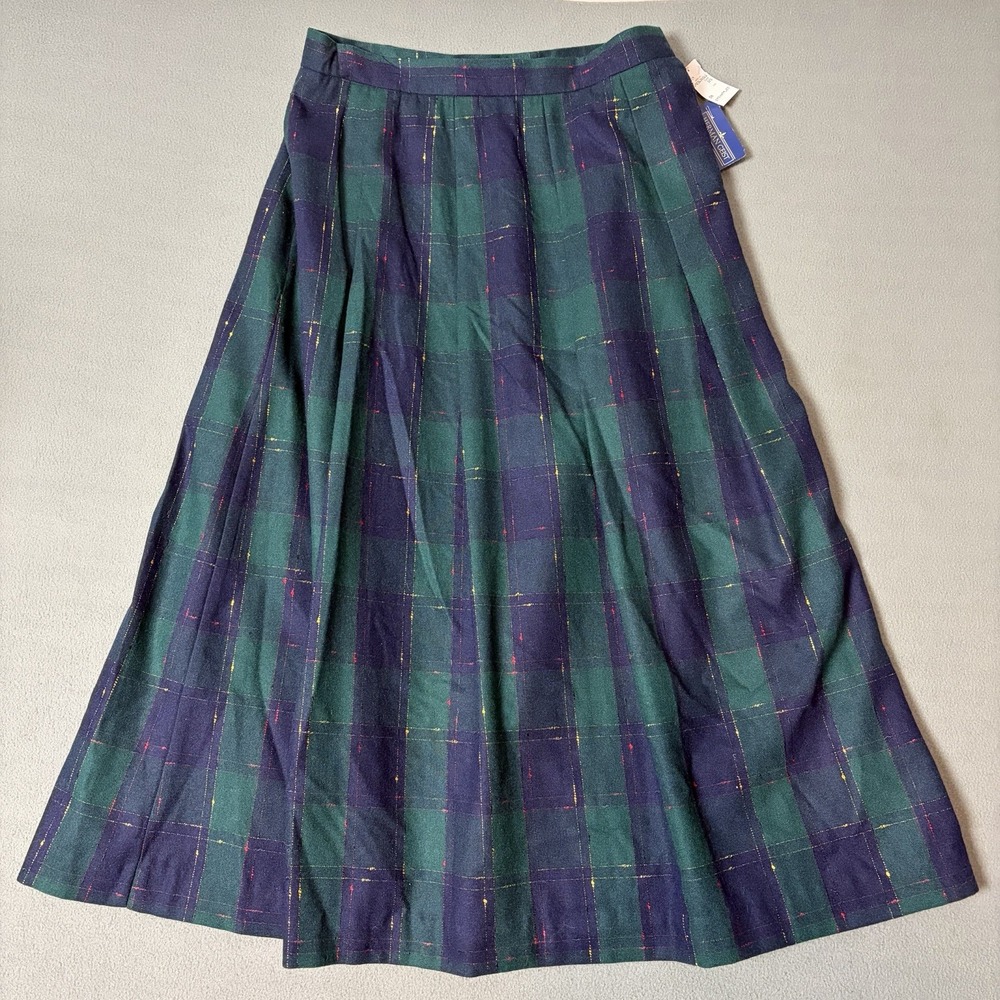 NWT Vintage Herman Geist Plaid Pleated Skirt 70s 80s Dark Academia NOS Size 14